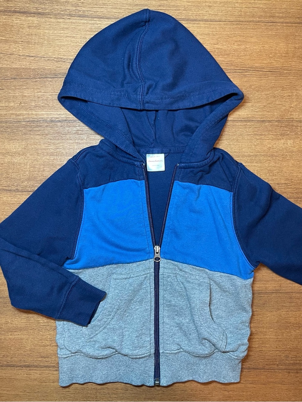 Hanna Andersson Boys Colorblock Zip Hoodie Blue Grey French Terry Size 4T